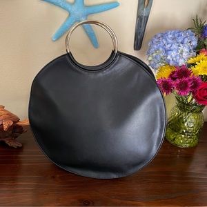 NWOT EXPRESS Black Circular Bag, gold tone hardware, adjustable crossbody strap